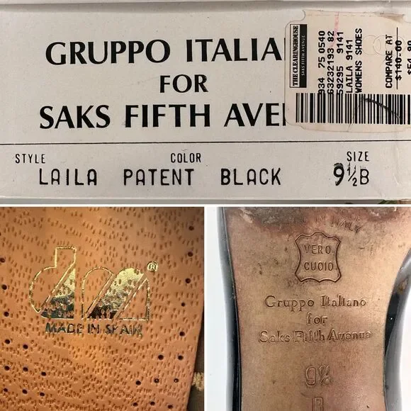 Vintage Gruppo Italiano for Saks Patent Leather Loafers Laila Black Gold Bit 9.5 - Picture 7 of 13